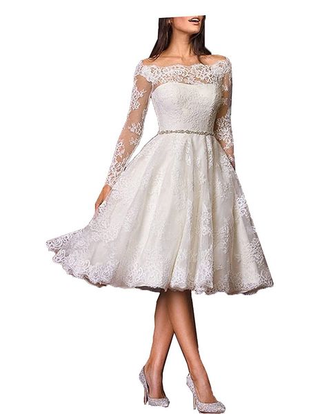 wedding dresses a line long sleeves knee length bridal gowns off shoulder wedding gowns country style short sleeveless 2 pcs skirt, White
wedding dresses a line long sleeves knee length bridal gowns off shoulder wedding gowns country style short sleeveless 2 pcs skirt, White