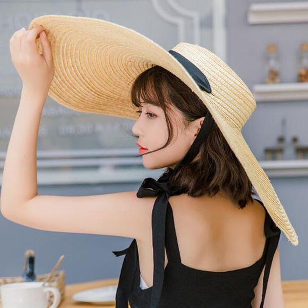 2019 women natural raffia straw ribbon tie 15cm derby beach sun hat cap summer wide brim uv protect hats female r6 y200619, Blue;gray
2019 women natural raffia straw ribbon tie 15cm derby beach sun hat cap summer wide brim uv protect hats female r6 y200619, Blue;gray