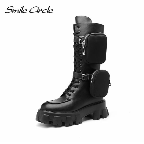 smile circle genuine leather chunky-heel motorcycle boots lasdies platform flat shoes autumn thick soled high boots for women, Black
smile circle genuine leather chunky-heel motorcycle boots lasdies platform flat shoes autumn thick soled high boots for women, Black