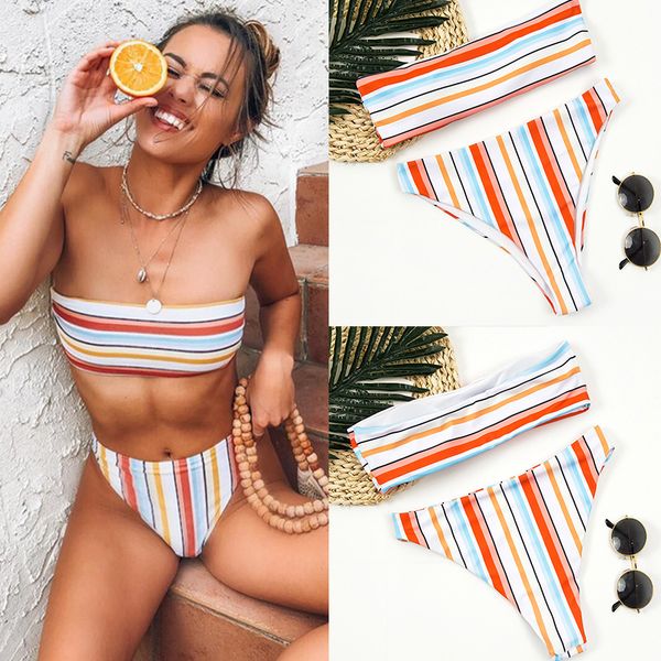 g.sky 2020 new split swimsuit striped high waist ladies bikini explosive models, White;black
g.sky 2020 new split swimsuit striped high waist ladies bikini explosive models, White;black