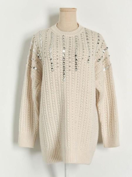 designer knitted sweater for women o neck beading sequins bodkin long sleeve loose knitted pullovers, White;black
designer knitted sweater for women o neck beading sequins bodkin long sleeve loose knitted pullovers, White;black