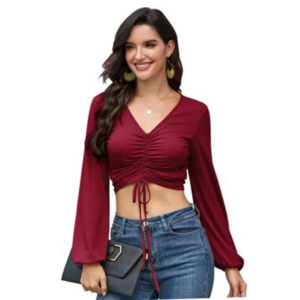 v neck long sleeve crop women casual drawstring lace up t-shirt autumn lantern sleeve solid slim tshirt 2020streetwear, Black;gray
v neck long sleeve crop women casual drawstring lace up t-shirt autumn lantern sleeve solid slim tshirt 2020streetwear, Black;gray
