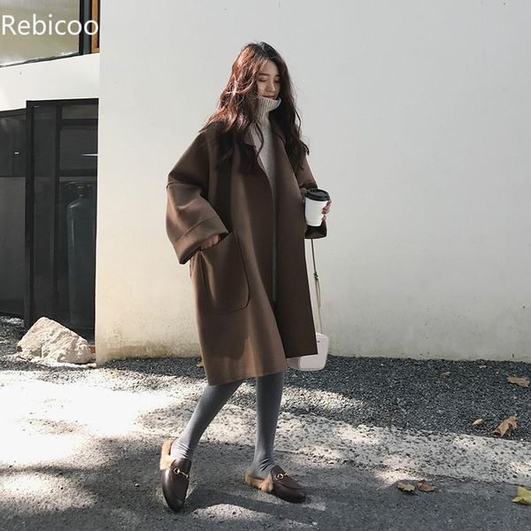 new women spring autumn coat long solid color coat big size female trench woolen classic style loose, Black
new women spring autumn coat long solid color coat big size female trench woolen classic style loose, Black