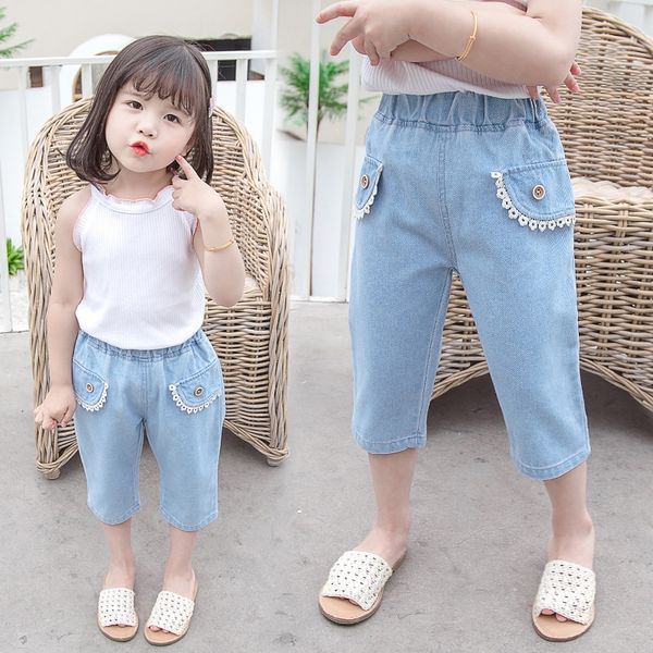 2020 new girl and lace jeans lace jeans baby girl summer slim korean capri pants, Blue
2020 new girl and lace jeans lace jeans baby girl summer slim korean capri pants, Blue