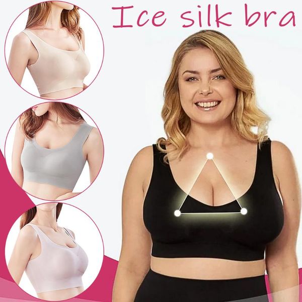 women sports plus size bras solid color bra summer ice silk breathable push up bra non marking comfortable vest underwear, White;black
women sports plus size bras solid color bra summer ice silk breathable push up bra non marking comfortable vest underwear, White;black