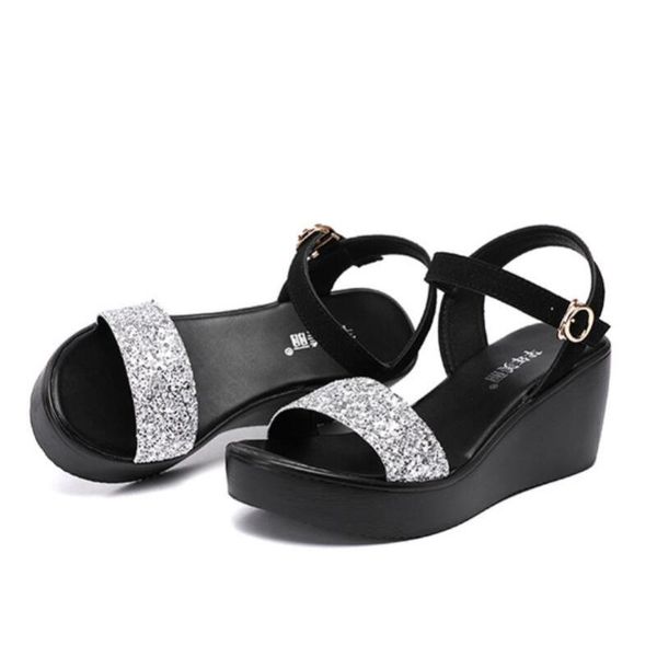 fashion sequined cloth women sandals summer beach shoes large size ankle strap wedge platform shoes medium heels ladies sandals, Black
fashion sequined cloth women sandals summer beach shoes large size ankle strap wedge platform shoes medium heels ladies sandals, Black
