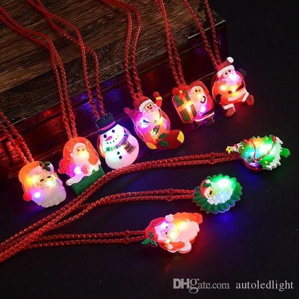 Glow Up Flashing Led Necklace For Christmas Kids Colorful Beads Chain Led Light Cartoon Santa Claus Pendant Necklace Party Favors