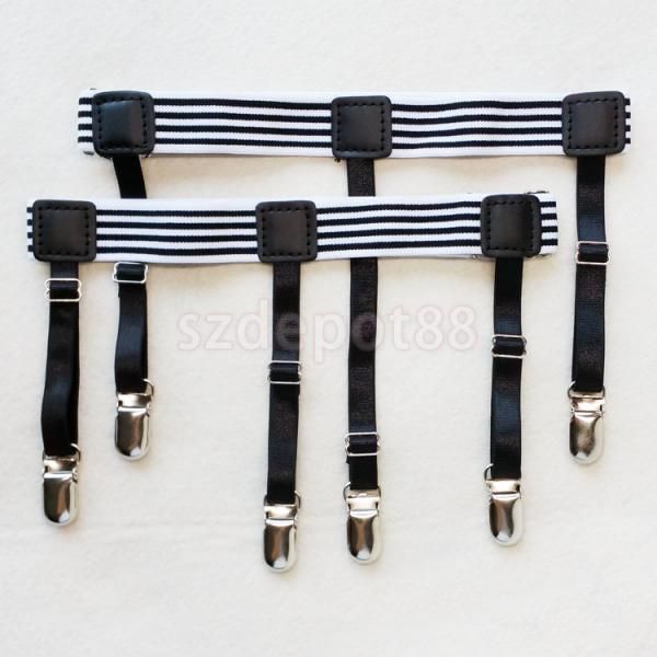 men's shirt stay holders elastic garters belt with locking clamps stripe, Black;white
men's shirt stay holders elastic garters belt with locking clamps stripe, Black;white