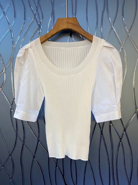 2020 summer and autumn new women's all-match slim-fit stitching sleeve knitted shirt 0711, White
2020 summer and autumn new women's all-match slim-fit stitching sleeve knitted shirt 0711, White