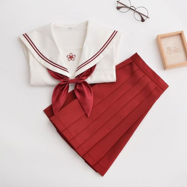 new school uniforms for girls jk japanese red white sailor uniform cosplay school class short sleeve suits sakura design sets
new school uniforms for girls jk japanese red white sailor uniform cosplay school class short sleeve suits sakura design sets