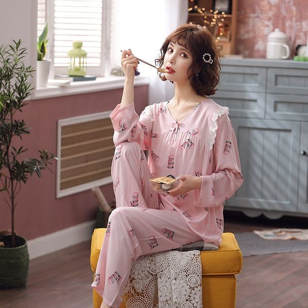 2019 season new cotton silk pajamas v-neck printing cute home clothes women's cotton pajamas two-piece suit, Blue;red
2019 season new cotton silk pajamas v-neck printing cute home clothes women's cotton pajamas two-piece suit, Blue;red