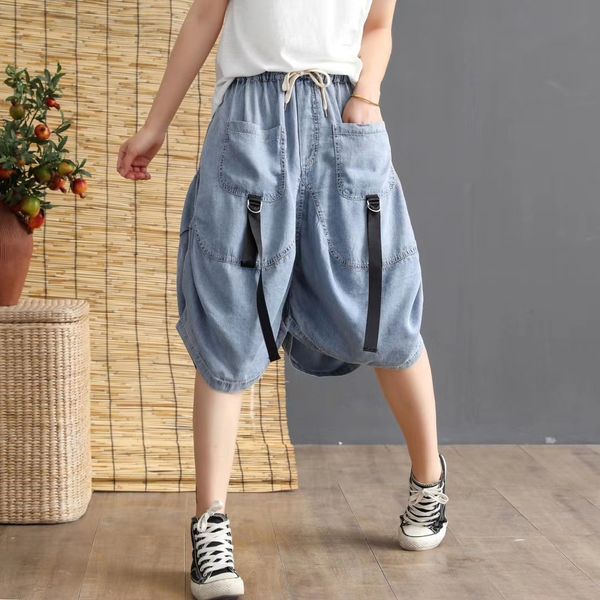 2020 summer new comfortable casual pants women's elastic waist drawstring tencel denim casual pants and shorts women's loose short, Blue
2020 summer new comfortable casual pants women's elastic waist drawstring tencel denim casual pants and shorts women's loose short, Blue