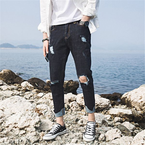 holes knee pencil pants men's slim ripped jeans fashion male teens scratched denim trousers hip hip students pants streetwear, Blue
holes knee pencil pants men's slim ripped jeans fashion male teens scratched denim trousers hip hip students pants streetwear, Blue