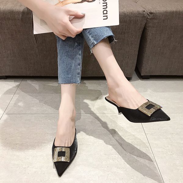 crystal buckle high heel slippers women silk mules shoes summer fashion thin heel sandals women shiny pointed toe slippers cs05, Black
crystal buckle high heel slippers women silk mules shoes summer fashion thin heel sandals women shiny pointed toe slippers cs05, Black