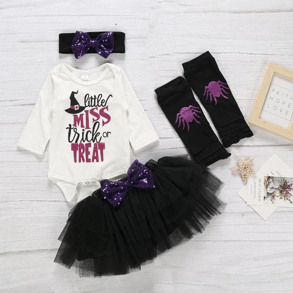 2020 halloween baby girls clothes 4pcs cute print long sleeve romper + tulle tutu skirt + leg warmer bow headband outfits set, White
2020 halloween baby girls clothes 4pcs cute print long sleeve romper + tulle tutu skirt + leg warmer bow headband outfits set, White