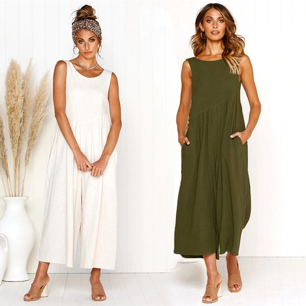summer white sleeveless backless tank jumpsuits for women 2020 loose pockets basic ladies long beach casual rompers female, Black;gray
summer white sleeveless backless tank jumpsuits for women 2020 loose pockets basic ladies long beach casual rompers female, Black;gray