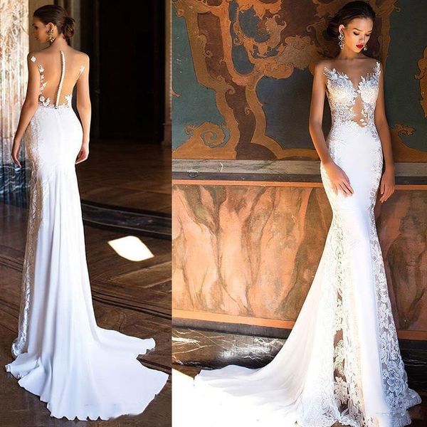 mermaid wedding dresses for girls sheath sleeveless bride bridal gowns lace appliques beach sheath column customize made plus size, White
mermaid wedding dresses for girls sheath sleeveless bride bridal gowns lace appliques beach sheath column customize made plus size, White