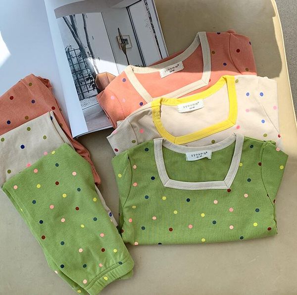 2020 new girls 2 pcs dots set t shirt+long pants fashion cotton autumn girls pajama suit 1-6 years yq284, White
2020 new girls 2 pcs dots set t shirt+long pants fashion cotton autumn girls pajama suit 1-6 years yq284, White
