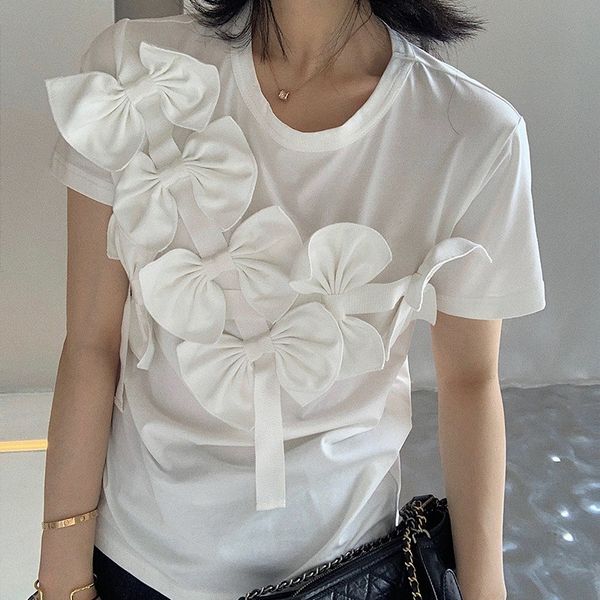 6tot4 korean-style ribbon three-dimensional bow niche design ribbon butterfly butterfly decorative round neck stitching short-sleeved t-shir, White
6tot4 korean-style ribbon three-dimensional bow niche design ribbon butterfly butterfly decorative round neck stitching short-sleeved t-shir, White