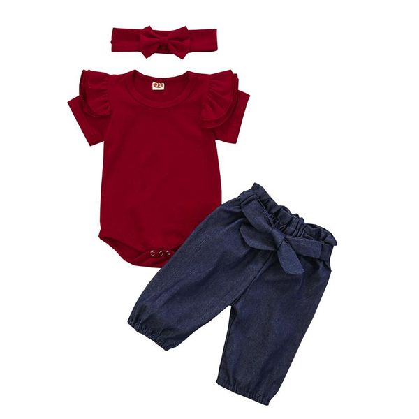 0-24m 3pcs solid color round neck romper elastic band pants bow hair band outfits summer toddler baby girl ruffle short sleeve, White
0-24m 3pcs solid color round neck romper elastic band pants bow hair band outfits summer toddler baby girl ruffle short sleeve, White