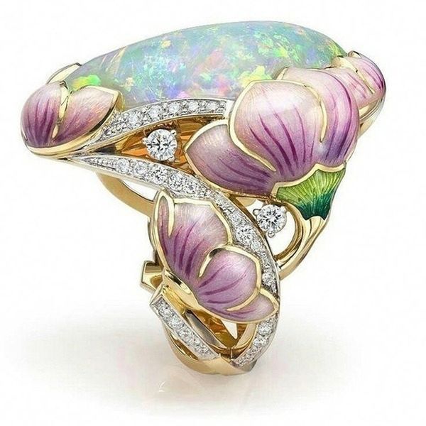 delicate women's fashion ring 18k solid gold floral ring lavender fuchsia lotus enamel oval cut fire opal diamond jewelry fast shipping, Golden;silver
delicate women's fashion ring 18k solid gold floral ring lavender fuchsia lotus enamel oval cut fire opal diamond jewelry fast shipping, Golden;silver