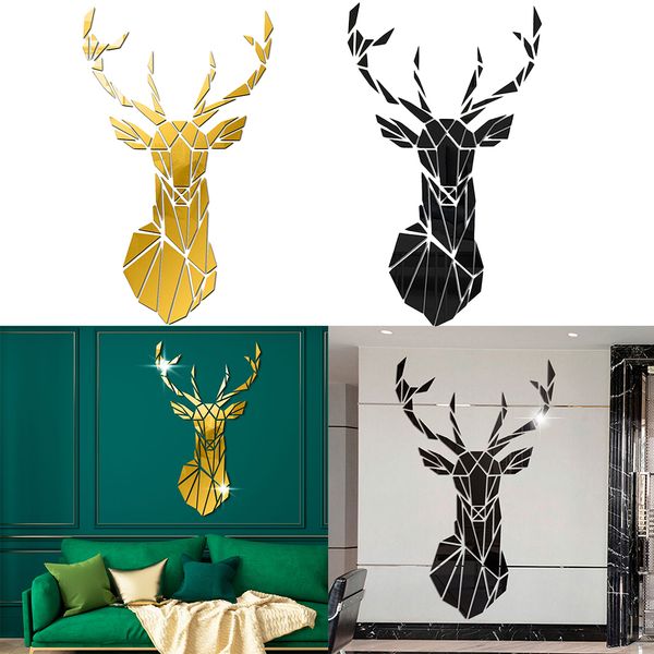 acrylic deer mirror tiles wall sticker decal home bedroom decor black golden 
acrylic deer mirror tiles wall sticker decal home bedroom decor black golden