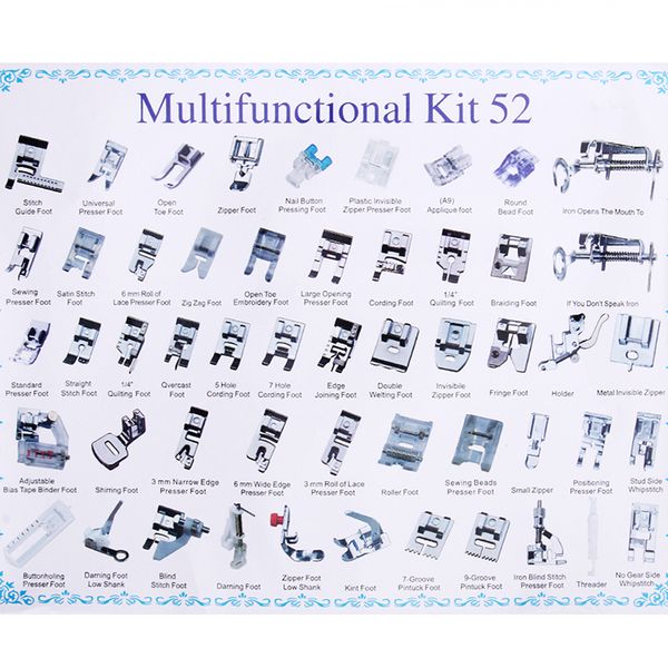 32/42/48/52pcs sewing knitting crochet domestic machine blind stitch darning presser foot feet kit set for brother singer janom, Black
32/42/48/52pcs sewing knitting crochet domestic machine blind stitch darning presser foot feet kit set for brother singer janom, Black