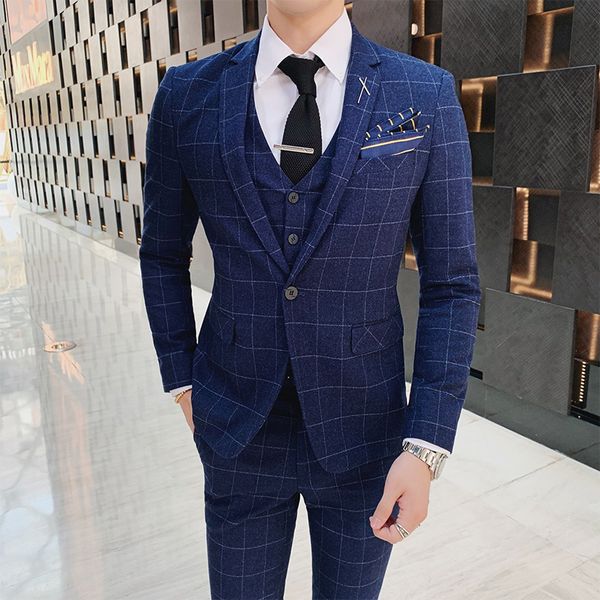 men's suits & blazers four-season british plaid youth suit leisure slim three-piece business professional, White;black
men's suits & blazers four-season british plaid youth suit leisure slim three-piece business professional, White;black