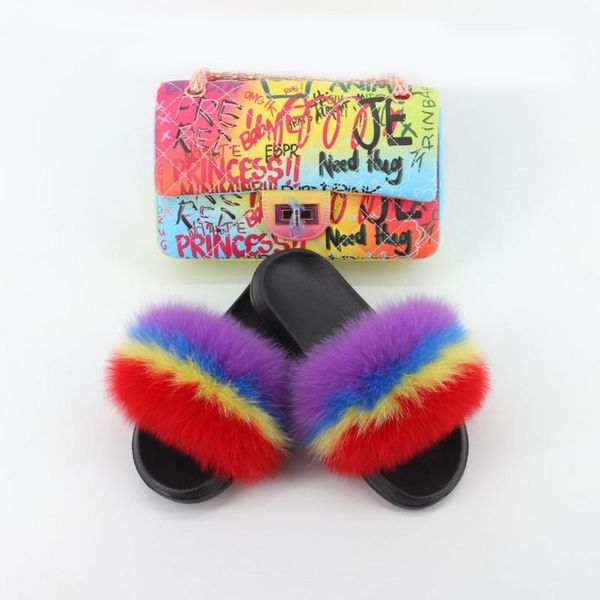 100% real fur slippers women fur slides rainbow shoe cute flip flops women travel furry shoes jelly bags set fashion bag, Black
100% real fur slippers women fur slides rainbow shoe cute flip flops women travel furry shoes jelly bags set fashion bag, Black