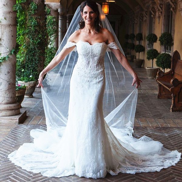 crystals beaded lace wedding dresses mermaid off the shoulder cap sleeve long train bridal gowns custom made plus size, White
crystals beaded lace wedding dresses mermaid off the shoulder cap sleeve long train bridal gowns custom made plus size, White
