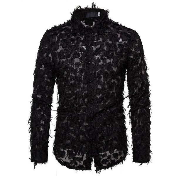 men's dress shirts men hand perspective feather black&white lace shirt mens fashion camisas stage party clubwear clothing, White;black
men's dress shirts men hand perspective feather black&white lace shirt mens fashion camisas stage party clubwear clothing, White;black