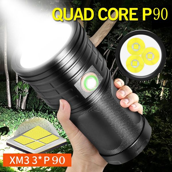 6000 Lumens Xm3 P90 3-modes Led Usb Rechargeable Torch 4x18650 Light Input/output 5v/1a Power Bank For Mobile Phone