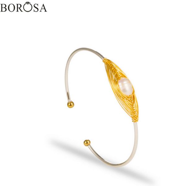 borosa handmade white pearl charms bangles for women gold wire wrapped pearl beads adjustable bangle in silver plated wx1701, Black
borosa handmade white pearl charms bangles for women gold wire wrapped pearl beads adjustable bangle in silver plated wx1701, Black