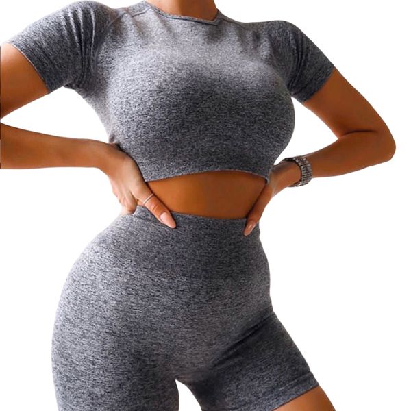 women´s cropped shirt high-waist shorts wrapped short sleeve casual yoga elastic sports suit workout clothes, White;black
women´s cropped shirt high-waist shorts wrapped short sleeve casual yoga elastic sports suit workout clothes, White;black
