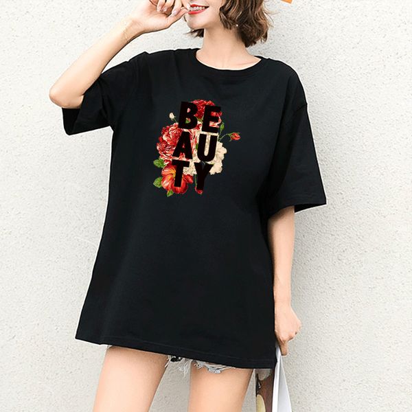 women fashion t shirts women designer floral print summer t-shirts girls casual black letter print trendy breathable short sleeves, White
women fashion t shirts women designer floral print summer t-shirts girls casual black letter print trendy breathable short sleeves, White