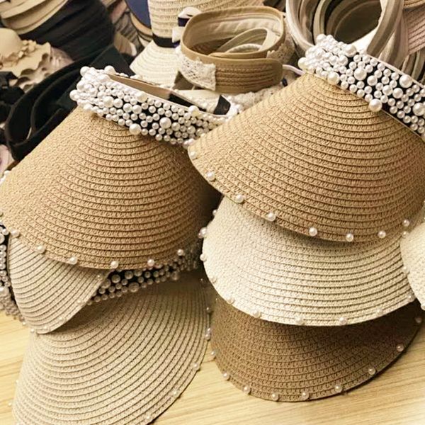 fashionable sun straw sun women's empty pearl straw hat hat outdoor sunshade cap, Blue;gray
fashionable sun straw sun women's empty pearl straw hat hat outdoor sunshade cap, Blue;gray