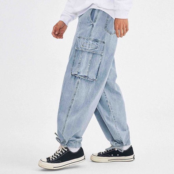 male streetwear hip hop vintage fashion casual denim pants men washed multi-pockets adjustable wide leg cargo jeans, Blue
male streetwear hip hop vintage fashion casual denim pants men washed multi-pockets adjustable wide leg cargo jeans, Blue