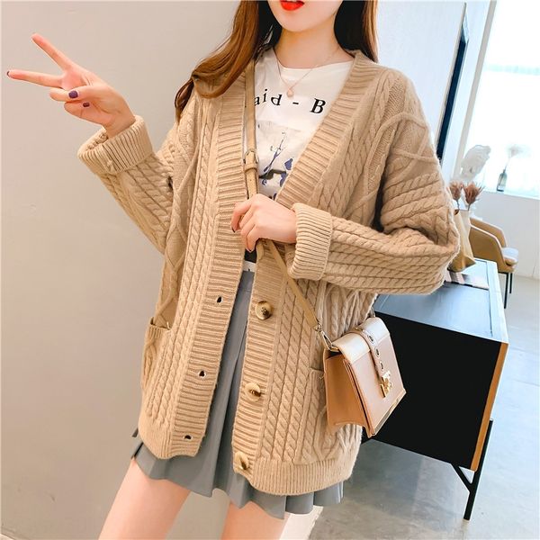 women's 2019 new twist coat coat sweater sweater korean style mid-length lazy style loose v-neck knitted cardigan, White;black
women's 2019 new twist coat coat sweater sweater korean style mid-length lazy style loose v-neck knitted cardigan, White;black