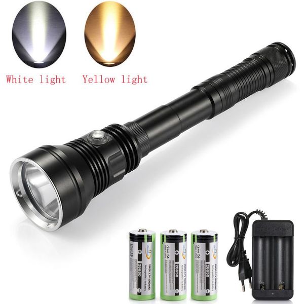 New Powerful Waterproof Scuba Diving Xhp70.2 Yellow/white Light 6000lm Underwater Tactical Dive Torch 26650 Battery
