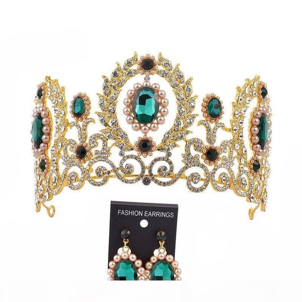 r tiara crown sets earrings pageant princess diadem tiaras and crowns baroque vintage grand crown bride wedding accessories, White;golden
r tiara crown sets earrings pageant princess diadem tiaras and crowns baroque vintage grand crown bride wedding accessories, White;golden