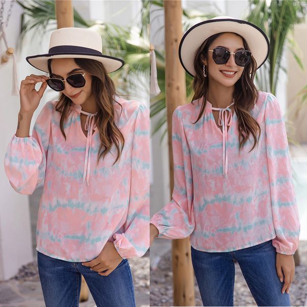 2020 autumn new rainbow print v-neck for women long sleeve blouse with bow ribbon on neck, White
2020 autumn new rainbow print v-neck for women long sleeve blouse with bow ribbon on neck, White
