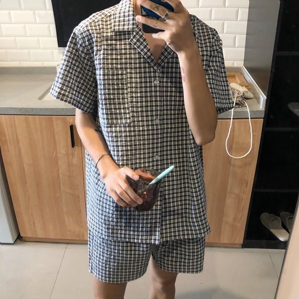 p6rle intfeday korean style pajamas shirt shirtcouple wear neutral plaid short-sleeved shirt men's and women's refreshing plaid pa, Blue;red
p6rle intfeday korean style pajamas shirt shirtcouple wear neutral plaid short-sleeved shirt men's and women's refreshing plaid pa, Blue;red