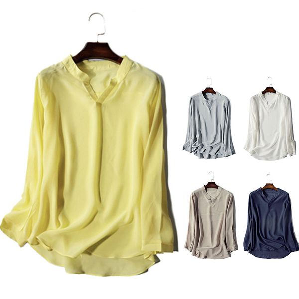 100% real silk womens and blouses long sleeve blusas loose long shirt white office ladies summer 
100% real silk womens and blouses long sleeve blusas loose long shirt white office ladies summer