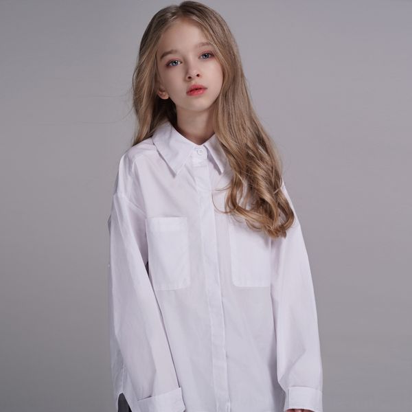 l2tva girls' british style white white shirt children's cotton solid color shirt 2020 spring and autumn middle and large children, White;black
l2tva girls' british style white white shirt children's cotton solid color shirt 2020 spring and autumn middle and large children, White;black