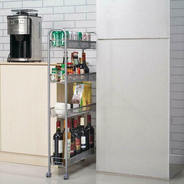 rolling 4 layer shelf slim can spice rack holder cart kitchen storage cabinet 
rolling 4 layer shelf slim can spice rack holder cart kitchen storage cabinet