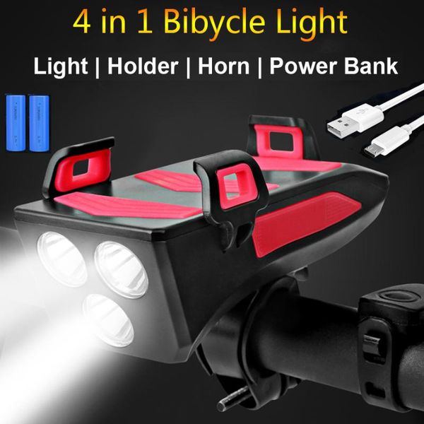 portable lanterns multi-function 4 in 1 bicycle light 3*t6 lamp beads headlight with horn mobile phone holder power bank usb battery
portable lanterns multi-function 4 in 1 bicycle light 3*t6 lamp beads headlight with horn mobile phone holder power bank usb battery