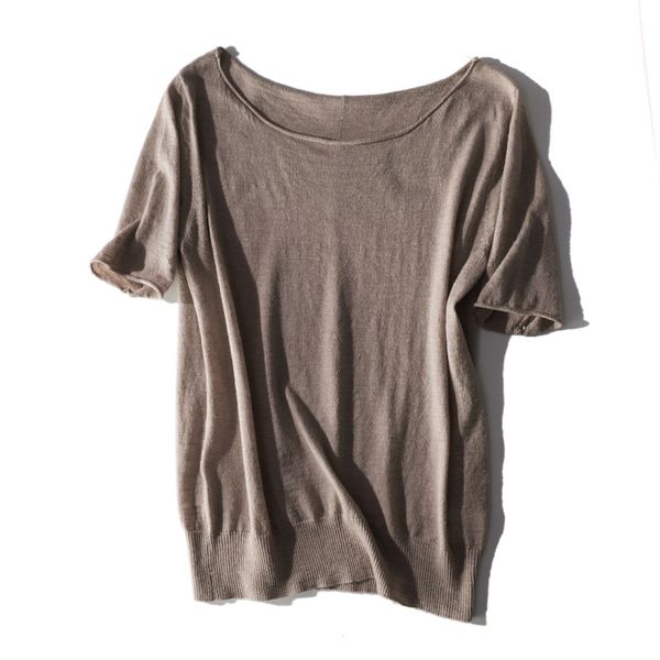 short sleeve wool linen blends knitted slash neck pullover women summer sweaters, White;black
short sleeve wool linen blends knitted slash neck pullover women summer sweaters, White;black