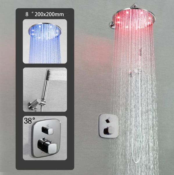 2 way conceal led rain shower set with led lights shower head water temperature control color change bath shower
2 way conceal led rain shower set with led lights shower head water temperature control color change bath shower