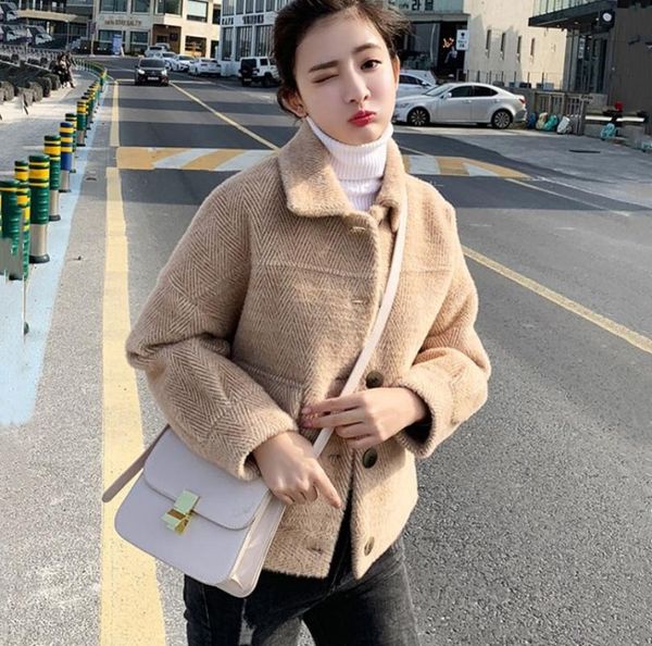 women's wool & blends jacket female short section 2021 autumn and winter loose thickened lapel knitted cardigan tide khaki pink, Black
women's wool & blends jacket female short section 2021 autumn and winter loose thickened lapel knitted cardigan tide khaki pink, Black