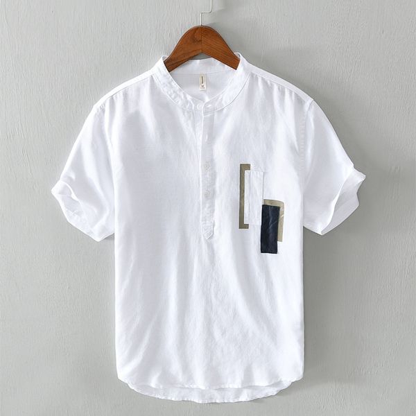 summer short sleeve patchwork stand collar shirts for men japan style harajuku slim fit soft healthy cotton linen pullover, White;black
summer short sleeve patchwork stand collar shirts for men japan style harajuku slim fit soft healthy cotton linen pullover, White;black